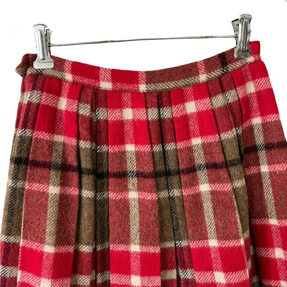 Pandora Wool Skirt Size 10 Pleated Red Gray Plaid Side Zipper Vintage 1950s - Picture 3 of 6
